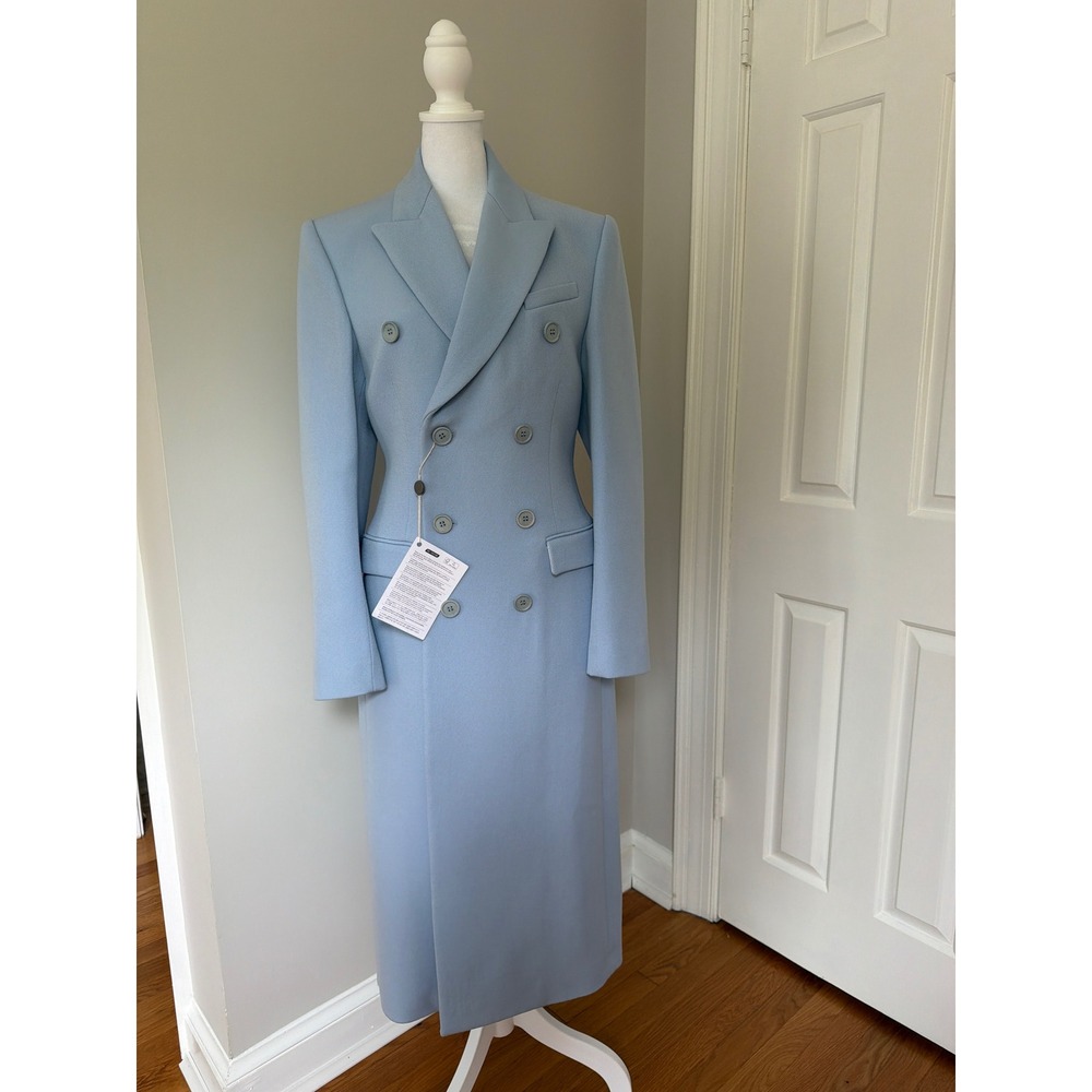 Wardrobe.NYC Women Light Blue Virgin Wool Double Breasted Long Coat XS W4010R05